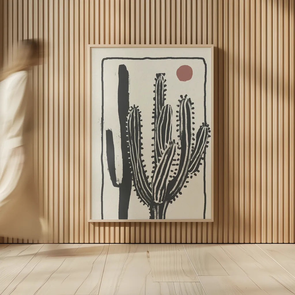 Woodcut Cactus II by Danhui Nai. shown as over sized large wall art. Available as an archival giclee rolled canvas, fine art paper, or poster print. SKU 95298h.