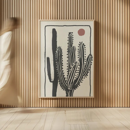 Woodcut Cactus II by Danhui Nai. shown as over sized large wall art. Available as an archival giclee rolled canvas, fine art paper, or poster print. SKU 95298h.