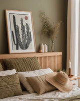 Woodcut Cactus II by Danhui Nai. shown as a paper print in a natural frame. Available as a archival giclee rolled canvas, fine art paper, or poster print. SKU 95298h.