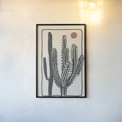 Woodcut Cactus II by Danhui Nai. shown as a paper print in a black flame. Available as a archival giclee rolled canvas, fine art paper, or poster print. SKU 95298h.