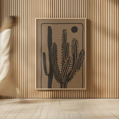 Woodcut Cactus II Natural by Danhui Nai. shown as over sized large wall art. Available as an archival giclee rolled canvas, fine art paper, or poster print. SKU 97971h.