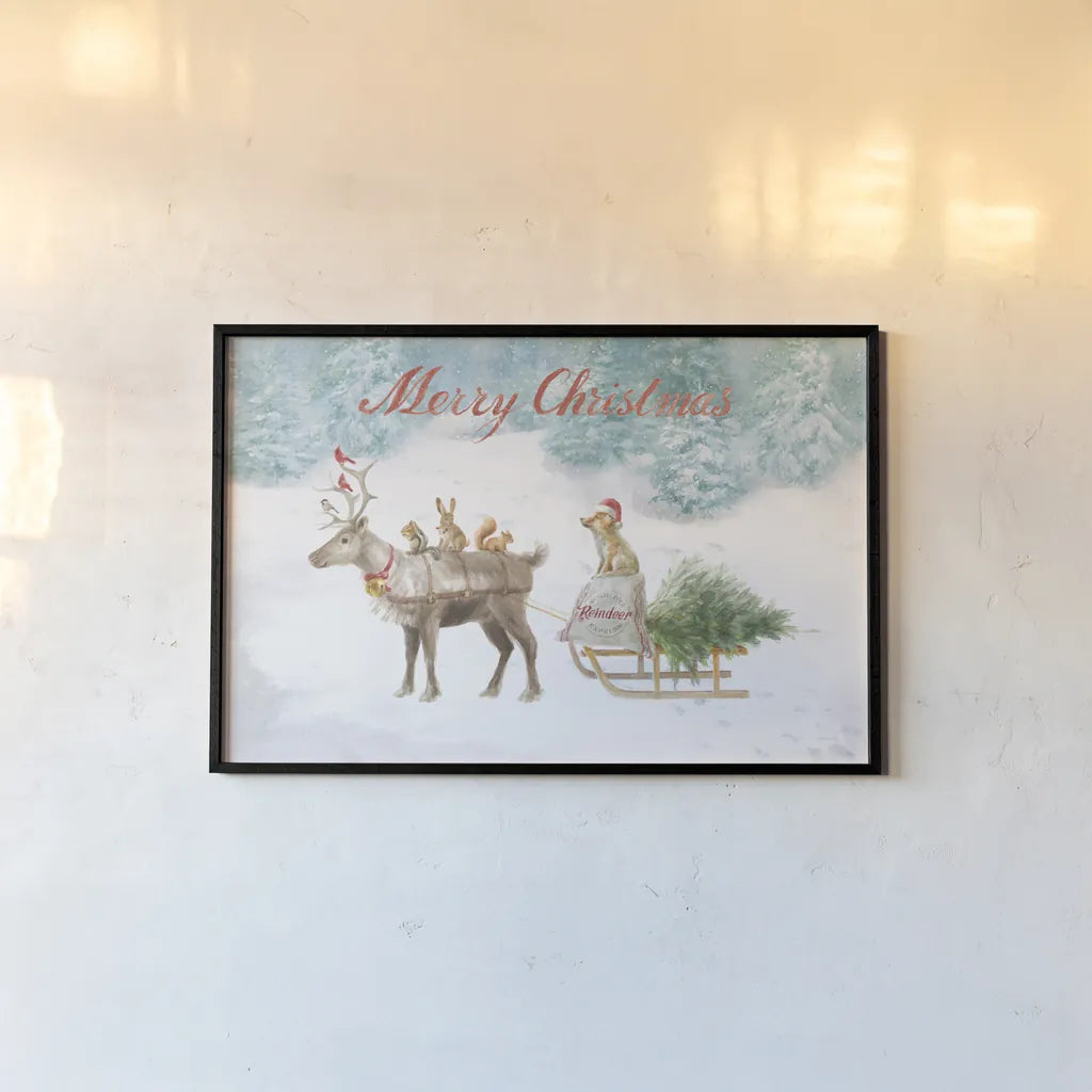 Woodland Celebration I Christmas by Danhui Nai. shown as a paper print in a black flame. Available as a archival giclee rolled canvas, fine art paper, or poster print. SKU 58258i.