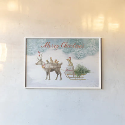 Woodland Celebration I Christmas by Danhui Nai. shown as a paper print in a white frame. Available as a archival giclee rolled canvas, fine art paper, or poster print. SKU 58258i.