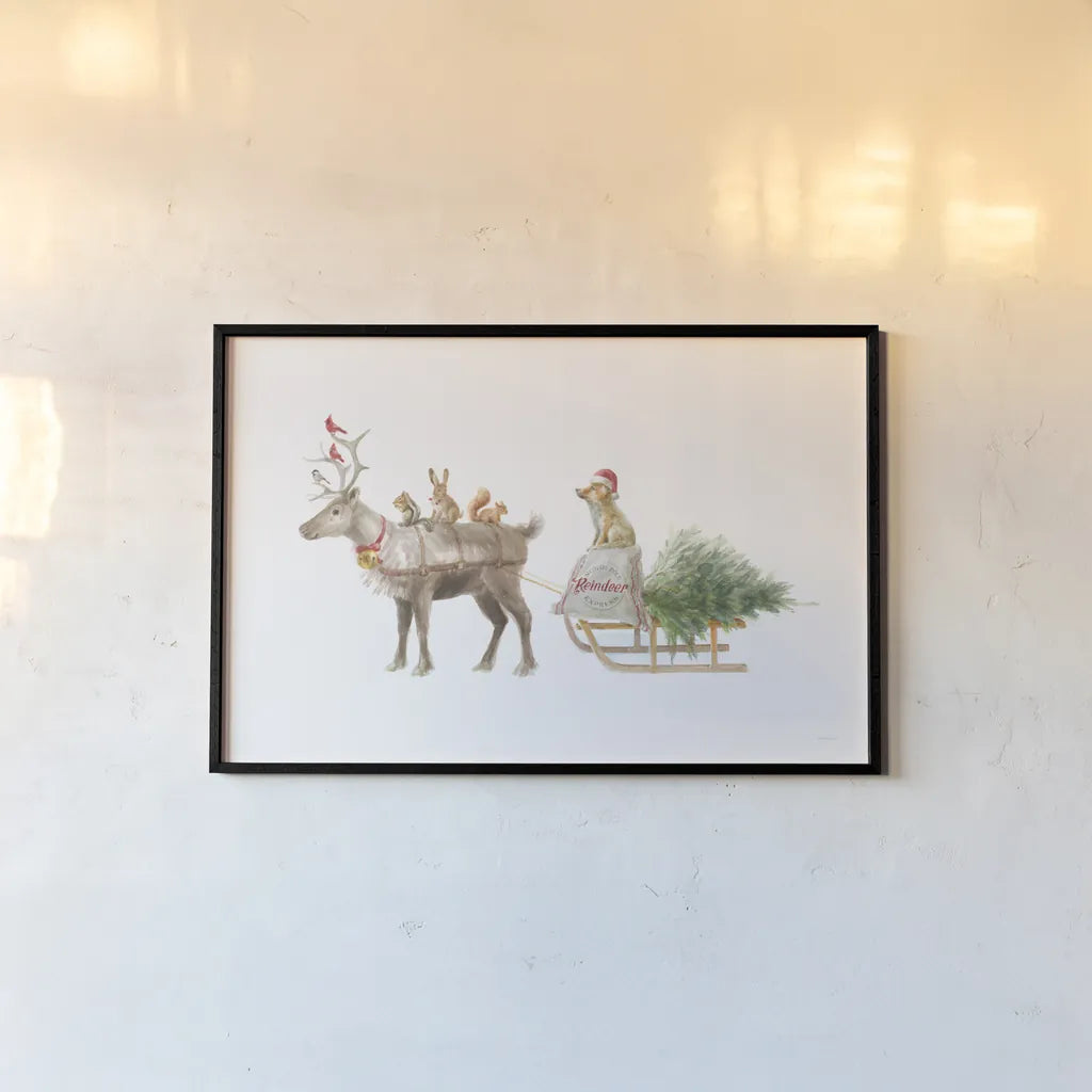 Woodland Celebration I on White by Danhui Nai. shown as a paper print in a black flame. Available as a archival giclee rolled canvas, fine art paper, or poster print. SKU 54909i.