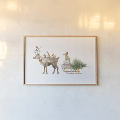 Woodland Celebration I on White by Danhui Nai. shown as a paper print in a natural frame. Available as a archival giclee rolled canvas, fine art paper, or poster print. SKU 54909i.