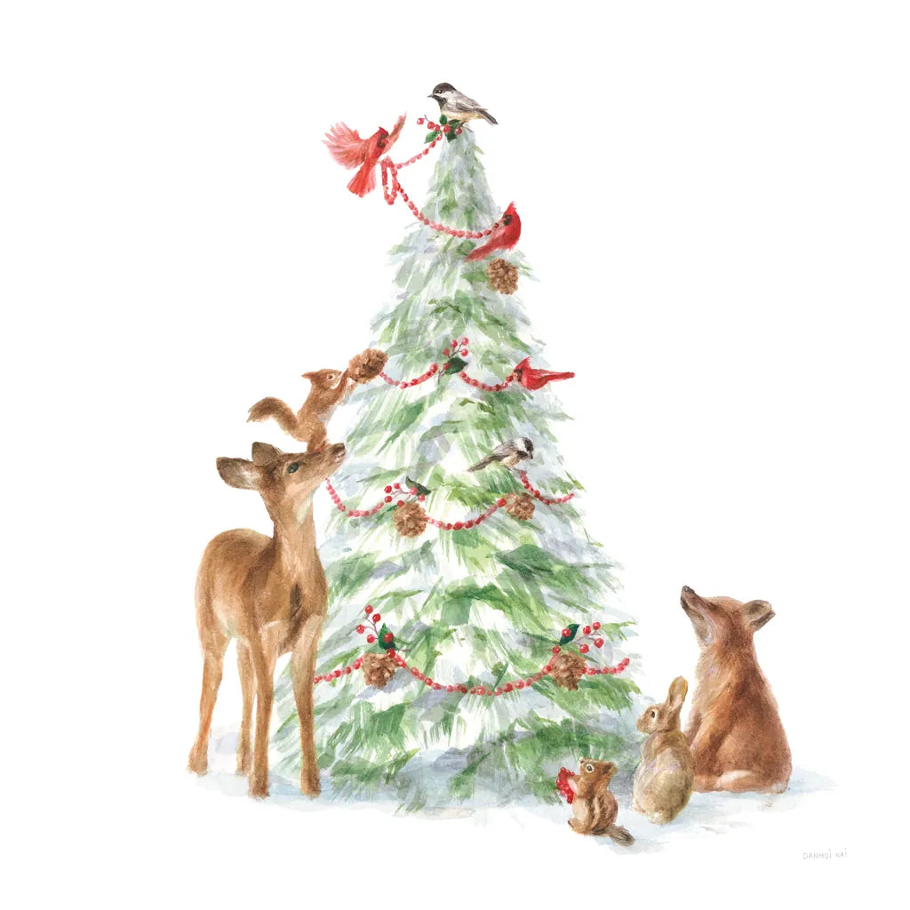 Woodland Celebration II on White by Danhui Nai. SKU 54910a. Archival Giclee Fine art print for wall decor.