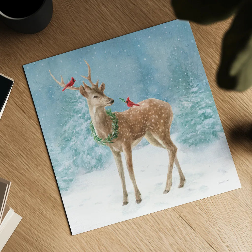 Woodland Celebration III by Danhui Nai. Shown as a detailed flat fine art print, highlighting archival giclee quality. Available as an archival giclee rolled canvas, fine art paper, or poster print. SKU 54905a.