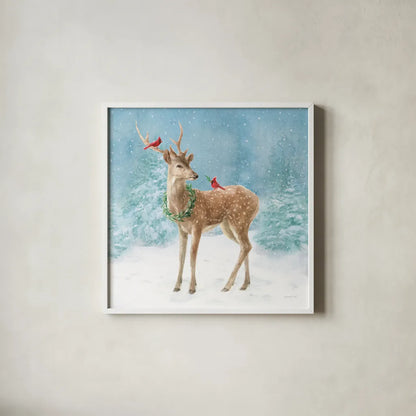 Woodland Celebration III by Danhui Nai. Shown in a crisp white glass frame for a clean and minimalist style. Available as an archival giclee rolled canvas, fine art paper, or poster print. SKU 54905a.