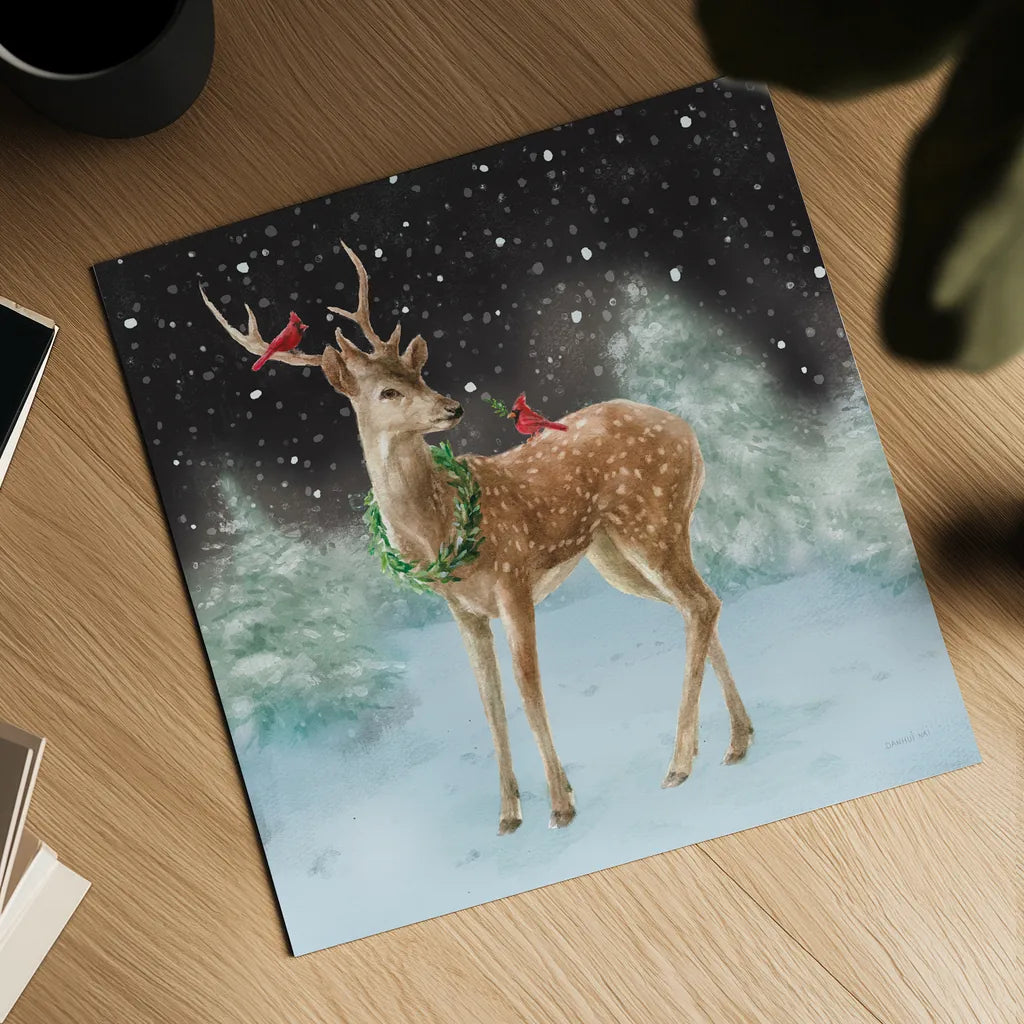 Woodland Celebration III Black by Danhui Nai. Shown as a detailed flat fine art print, highlighting archival giclee quality. Available as an archival giclee rolled canvas, fine art paper, or poster print. SKU 81960a.