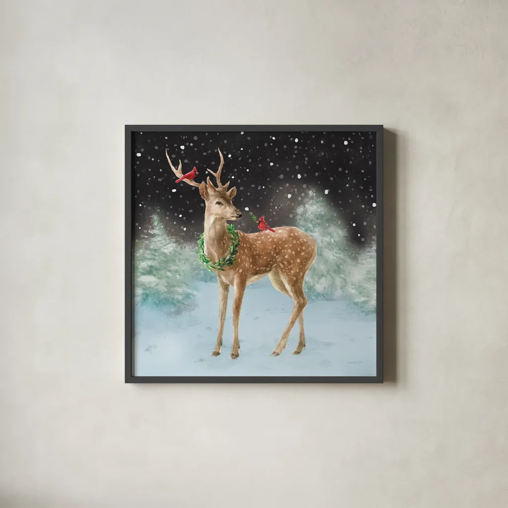 Woodland Celebration III Black by Danhui Nai. Shown in a sleek black glass frame for a contemporary gallery look. Available as an archival giclee rolled canvas, fine art paper, or poster print. SKU 81960a.