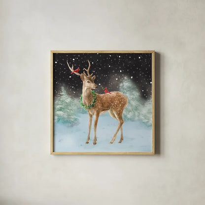 Woodland Celebration III Black by Danhui Nai. Shown in a natural wood glass frame for a timeless modern aesthetic. Available as an archival giclee rolled canvas, fine art paper, or poster print. SKU 81960a.