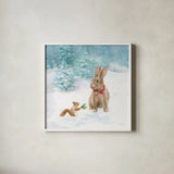 Woodland Celebration IV by Danhui Nai. Shown in a crisp white glass frame for a clean and minimalist style. Available as an archival giclee rolled canvas, fine art paper, or poster print. SKU 54906a.