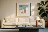 Woodland Celebration IV by Danhui Nai. Displayed in a glass frame with matte in a clean modern living room. Available as an archival giclee rolled canvas, fine art paper, or poster print. SKU 54906a.