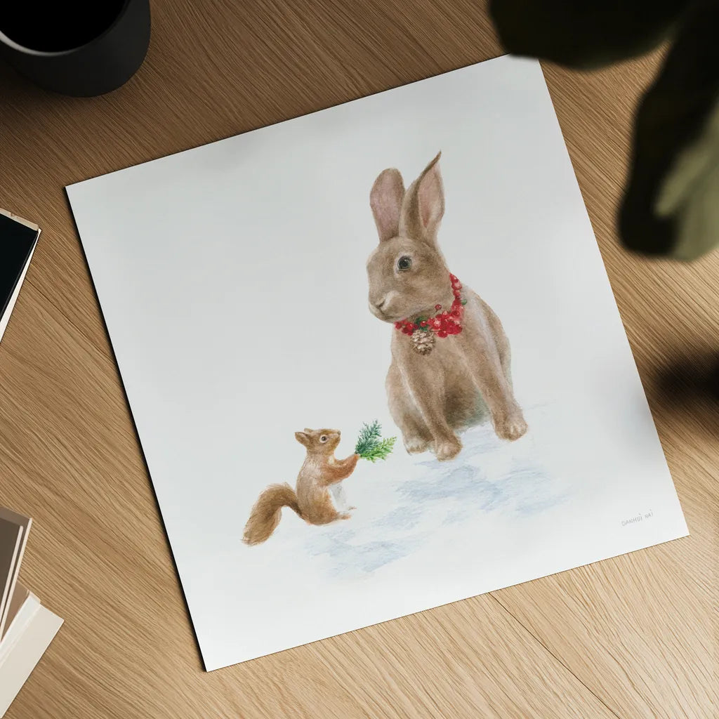 Woodland Celebration IV on White by Danhui Nai. Shown as a detailed flat fine art print, highlighting archival giclee quality. Available as an archival giclee rolled canvas, fine art paper, or poster print. SKU 54912a.