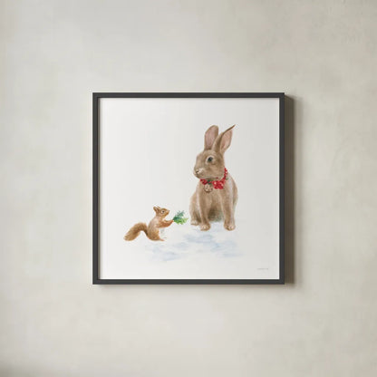 Woodland Celebration IV on White by Danhui Nai. Shown in a sleek black glass frame for a contemporary gallery look. Available as an archival giclee rolled canvas, fine art paper, or poster print. SKU 54912a.