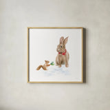 Woodland Celebration IV on White by Danhui Nai. Shown in a natural wood glass frame for a timeless modern aesthetic. Available as an archival giclee rolled canvas, fine art paper, or poster print. SKU 54912a.