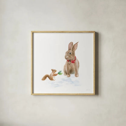 Woodland Celebration IV on White by Danhui Nai. Shown in a natural wood glass frame for a timeless modern aesthetic. Available as an archival giclee rolled canvas, fine art paper, or poster print. SKU 54912a.