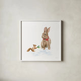 Woodland Celebration IV on White by Danhui Nai. Shown in a crisp white glass frame for a clean and minimalist style. Available as an archival giclee rolled canvas, fine art paper, or poster print. SKU 54912a.