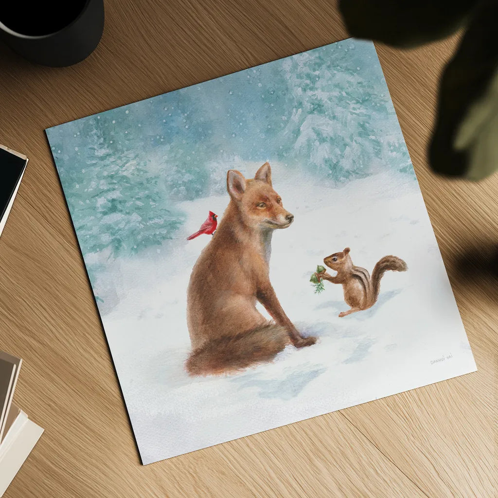 Woodland Celebration V by Danhui Nai. Shown as a detailed flat fine art print, highlighting archival giclee quality. Available as an archival giclee rolled canvas, fine art paper, or poster print. SKU 54907a.