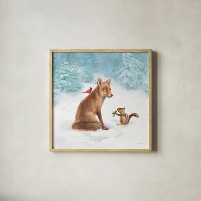 Woodland Celebration V by Danhui Nai. Shown in a natural wood glass frame for a timeless modern aesthetic. Available as an archival giclee rolled canvas, fine art paper, or poster print. SKU 54907a.