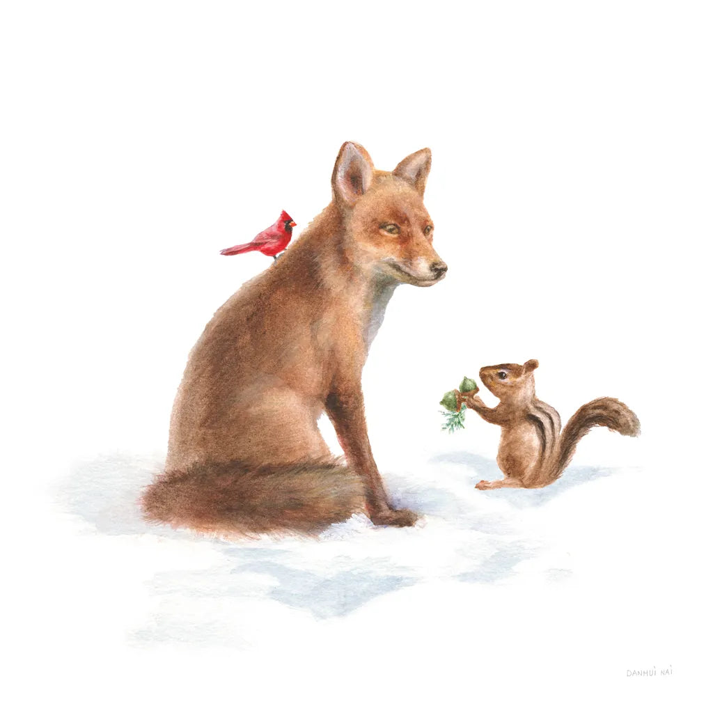 Woodland Celebration V on White by Danhui Nai. SKU 54913a. Archival Giclee Fine art print for wall decor.