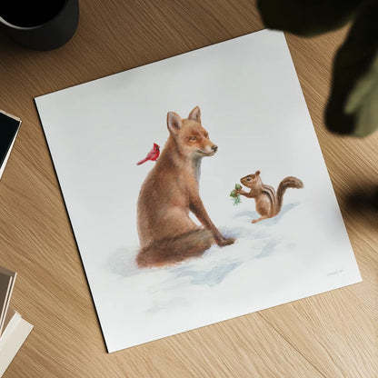 Woodland Celebration V on White by Danhui Nai. Shown as a detailed flat fine art print, highlighting archival giclee quality. Available as an archival giclee rolled canvas, fine art paper, or poster print. SKU 54913a.