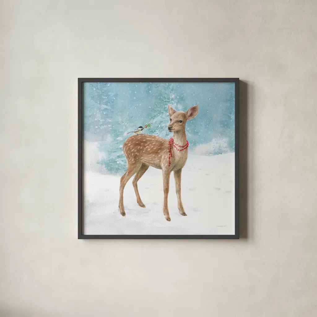 Woodland Celebration VI by Danhui Nai. Shown in a sleek black glass frame for a contemporary gallery look. Available as an archival giclee rolled canvas, fine art paper, or poster print. SKU 54908a.