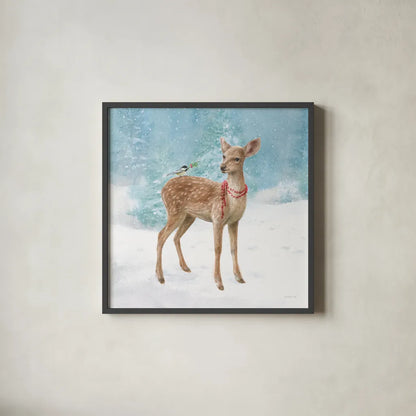 Woodland Celebration VI by Danhui Nai. Shown in a sleek black glass frame for a contemporary gallery look. Available as an archival giclee rolled canvas, fine art paper, or poster print. SKU 54908a.