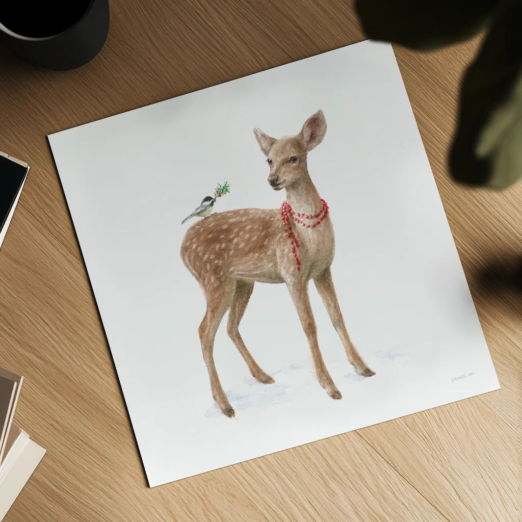 Woodland Celebration VI on White by Danhui Nai. Shown as a detailed flat fine art print, highlighting archival giclee quality. Available as an archival giclee rolled canvas, fine art paper, or poster print. SKU 54914a.