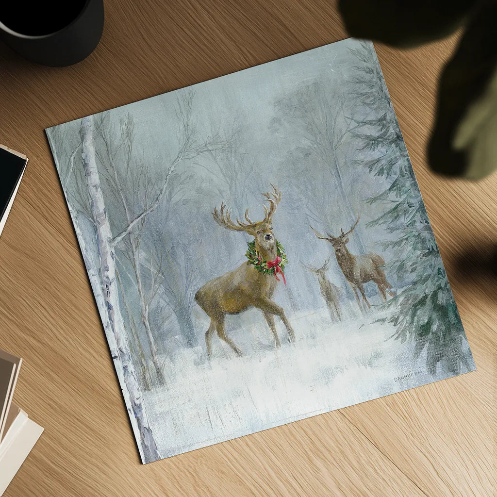 Woodland Holidays I by Danhui Nai. Shown as a detailed flat fine art print, highlighting archival giclee quality. Available as an archival giclee rolled canvas, fine art paper, or poster print. SKU 38594a.