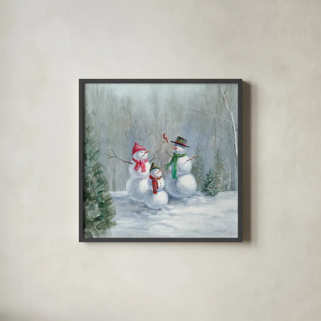 Woodland Holidays II by Danhui Nai. Shown in a sleek black glass frame for a contemporary gallery look. Available as an archival giclee rolled canvas, fine art paper, or poster print. SKU 38595a.