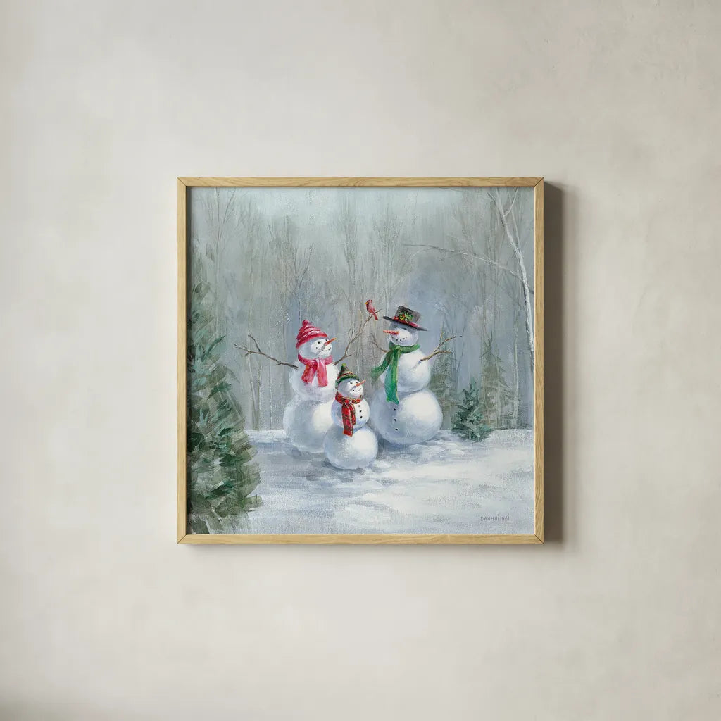 Woodland Holidays II by Danhui Nai. Shown in a natural wood glass frame for a timeless modern aesthetic. Available as an archival giclee rolled canvas, fine art paper, or poster print. SKU 38595a.