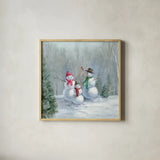 Woodland Holidays II by Danhui Nai. Shown in a natural wood glass frame for a timeless modern aesthetic. Available as an archival giclee rolled canvas, fine art paper, or poster print. SKU 38595a.