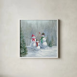 Woodland Holidays II by Danhui Nai. Shown in a crisp white glass frame for a clean and minimalist style. Available as an archival giclee rolled canvas, fine art paper, or poster print. SKU 38595a.