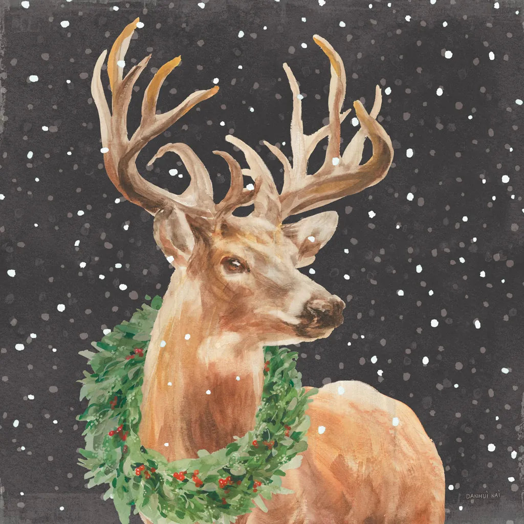 Woodland Holidays Stag Black by Danhui Nai. SKU 81959a. Archival Giclee Fine art print for wall decor.