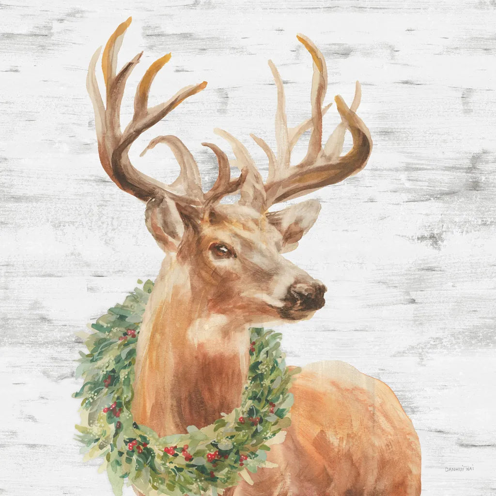Woodland Holidays Stag Gray by Danhui Nai. SKU 58283a. Archival Giclee Fine art print for wall decor.