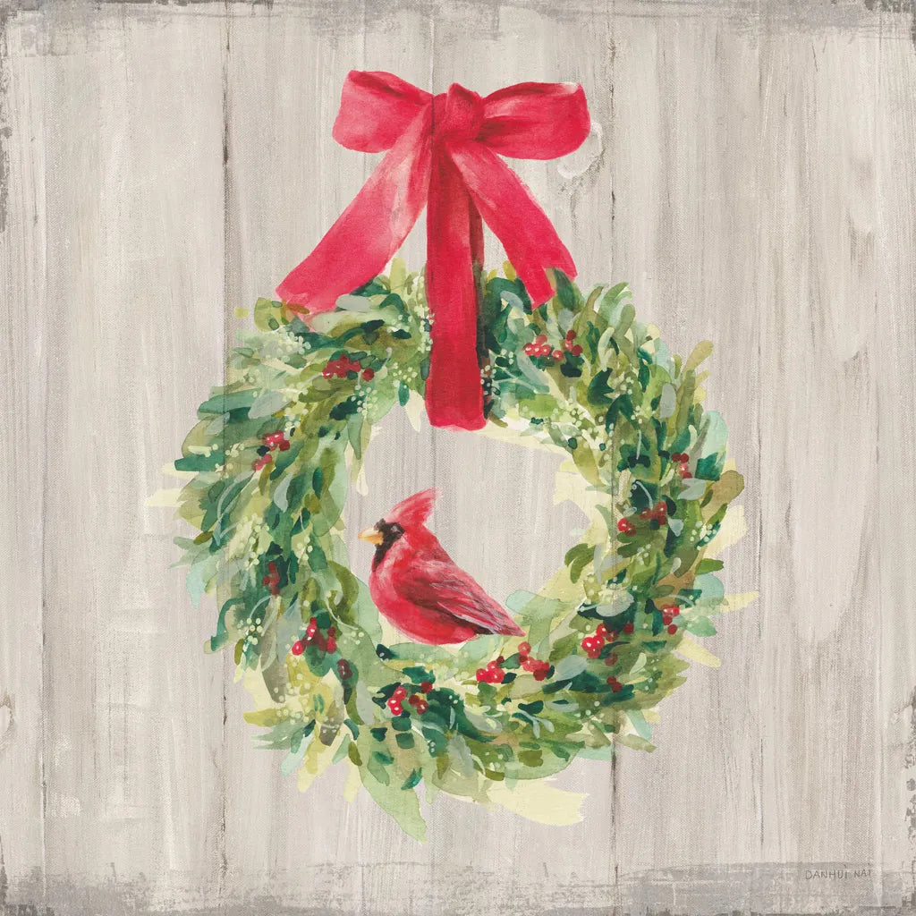 Woodland Holidays Wreath by Danhui Nai. SKU 38764a. Archival Giclee Fine art print for wall decor.