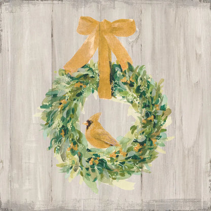 Woodland Holidays Wreath Gold by Danhui Nai. SKU 57732a. Archival Giclee Fine art print for wall decor.