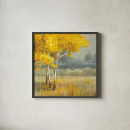 Yellow Landscape Crop by Danhui Nai. Shown in a sleek black glass frame for a contemporary gallery look. Available as an archival giclee rolled canvas, fine art paper, or poster print. SKU 14507a.