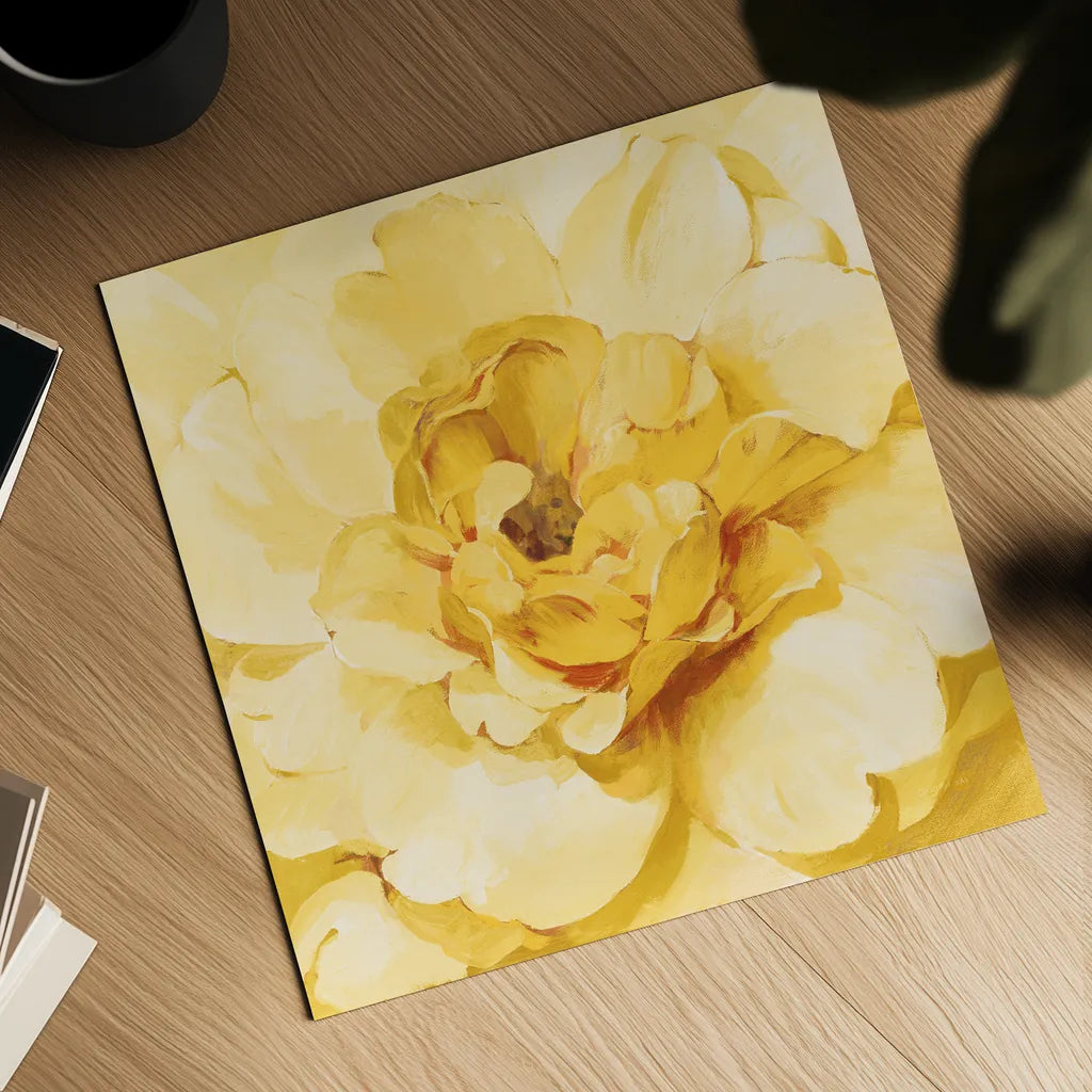 Yellow Peony by Danhui Nai. Shown as a detailed flat fine art print, highlighting archival giclee quality. Available as an archival giclee rolled canvas, fine art paper, or poster print. SKU 65140a.