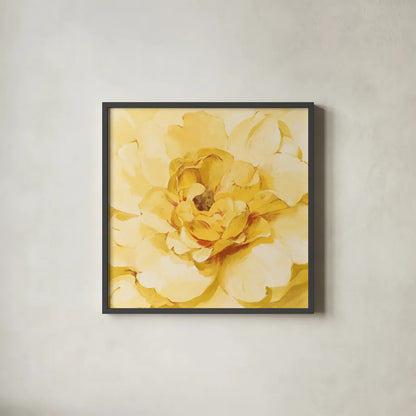 Yellow Peony by Danhui Nai. Shown in a sleek black glass frame for a contemporary gallery look. Available as an archival giclee rolled canvas, fine art paper, or poster print. SKU 65140a.
