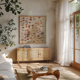 Ziplines by Danhui Nai. Shown in a natural wood frame in a cozy modern living room. Available as an archival giclee rolled canvas, fine art paper, or poster print. SKU 79466a.