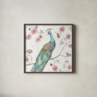  Jardin de Roses I Square by Daphne Brissonnet. Shown in a sleek black glass frame for a contemporary gallery look. Available as an archival giclee rolled canvas, fine art paper, or poster print. SKU 17145a.