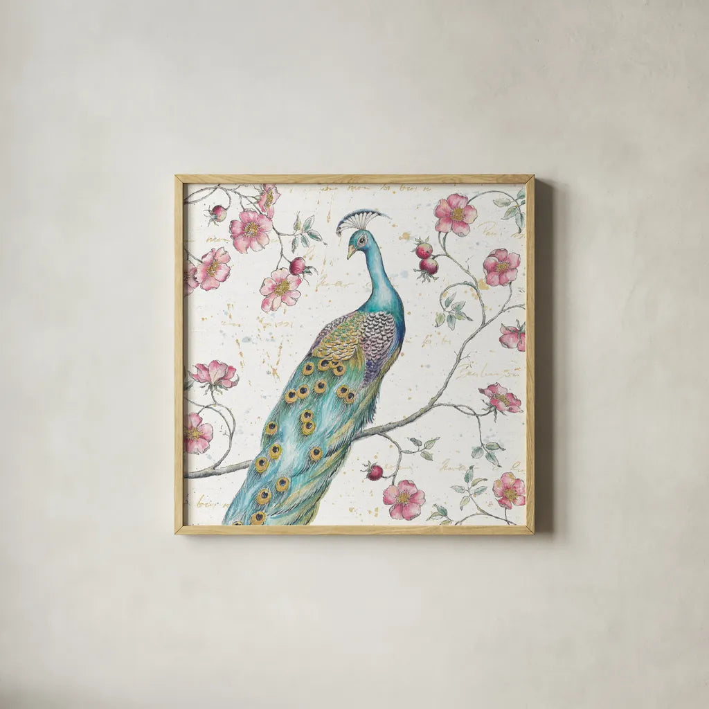  Jardin de Roses I Square by Daphne Brissonnet. Shown in a natural wood glass frame for a timeless modern aesthetic. Available as an archival giclee rolled canvas, fine art paper, or poster print. SKU 17145a.