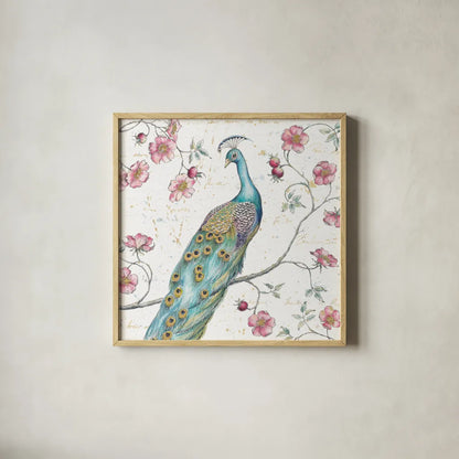  Jardin de Roses I Square by Daphne Brissonnet. Shown in a natural wood glass frame for a timeless modern aesthetic. Available as an archival giclee rolled canvas, fine art paper, or poster print. SKU 17145a.