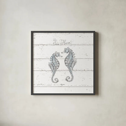 Aqua Underwater Life V Shiplap by Daphne Brissonnet. Shown in a sleek black glass frame for a contemporary gallery look. Available as an archival giclee rolled canvas, fine art paper, or poster print. SKU 38488a.