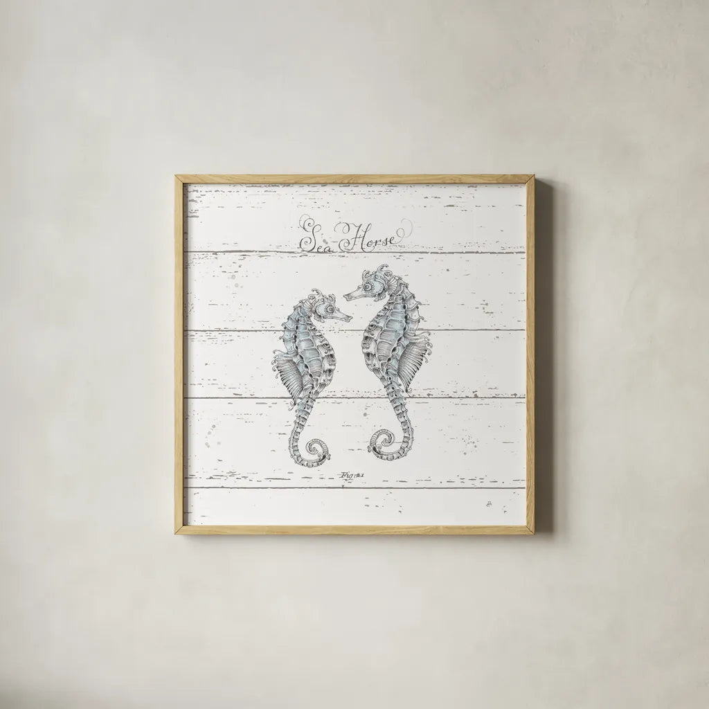 Aqua Underwater Life V Shiplap by Daphne Brissonnet. Shown in a natural wood glass frame for a timeless modern aesthetic. Available as an archival giclee rolled canvas, fine art paper, or poster print. SKU 38488a.