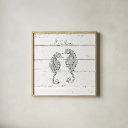 Aqua Underwater Life V Shiplap by Daphne Brissonnet. Shown in a natural wood glass frame for a timeless modern aesthetic. Available as an archival giclee rolled canvas, fine art paper, or poster print. SKU 38488a.