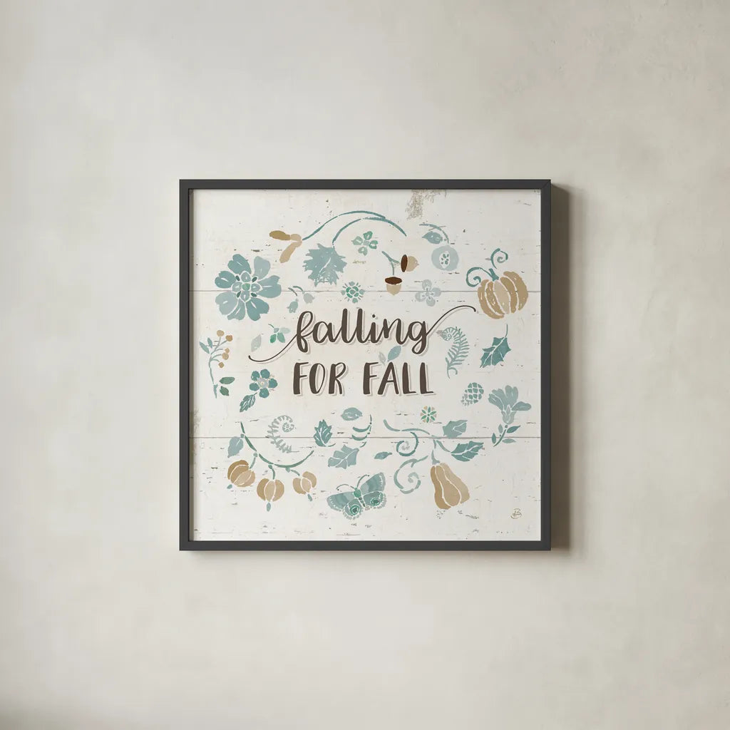 Autumn Impressions III on Wood Blue by Daphne Brissonnet. Shown in a sleek black glass frame for a contemporary gallery look. Available as an archival giclee rolled canvas, fine art paper, or poster print. SKU 36989a.