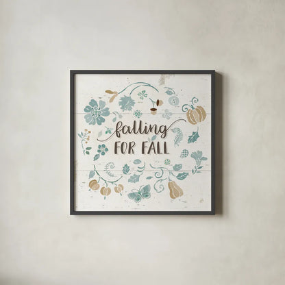 Autumn Impressions III on Wood Blue by Daphne Brissonnet. Shown in a sleek black glass frame for a contemporary gallery look. Available as an archival giclee rolled canvas, fine art paper, or poster print. SKU 36989a.